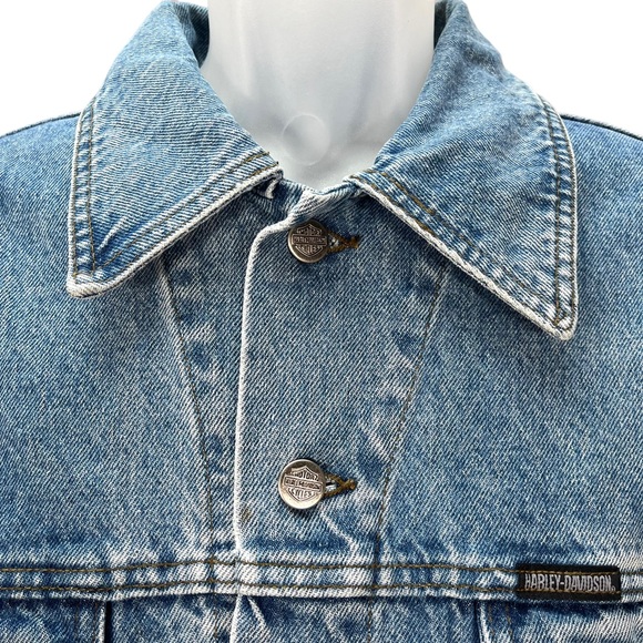 SOLD Harley Davidson | Men’s Large | Vintage Denim Jeans Jacket 100% Cotton - Picture 4 of 9